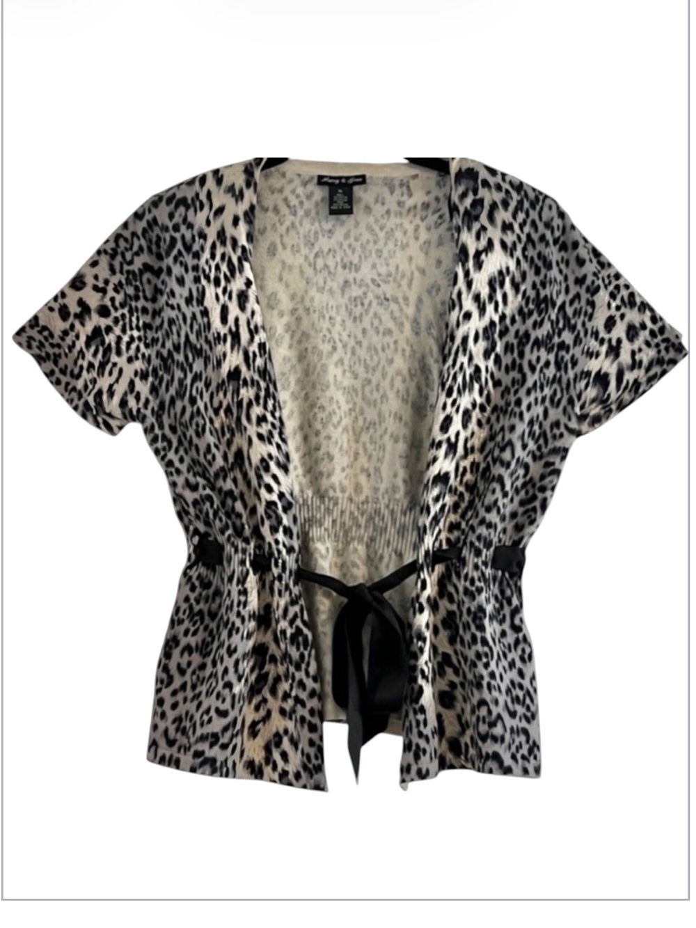 Vintage Audrey Grace Leopard Print Tie Front Cardigan Gray Black XL